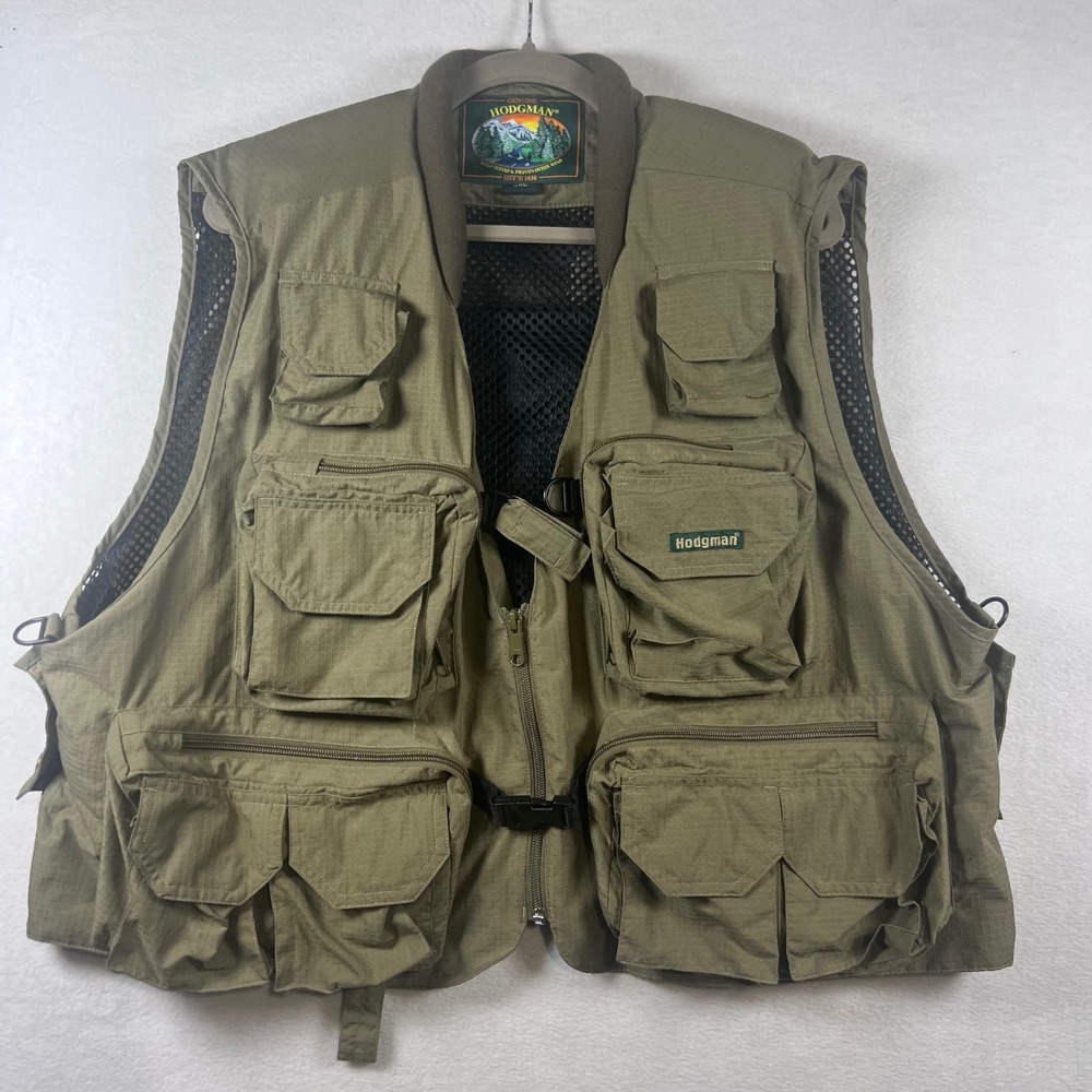Hodgman Fishing Vest XXL Olive Green Ripstop Nylon Multi-Pocket Utility